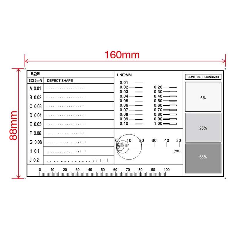 Stain Contrast Card BOE Point Gauge Line Width Grayscale Standard Comparison Cards Factory Quality Inspection Meter Ruler