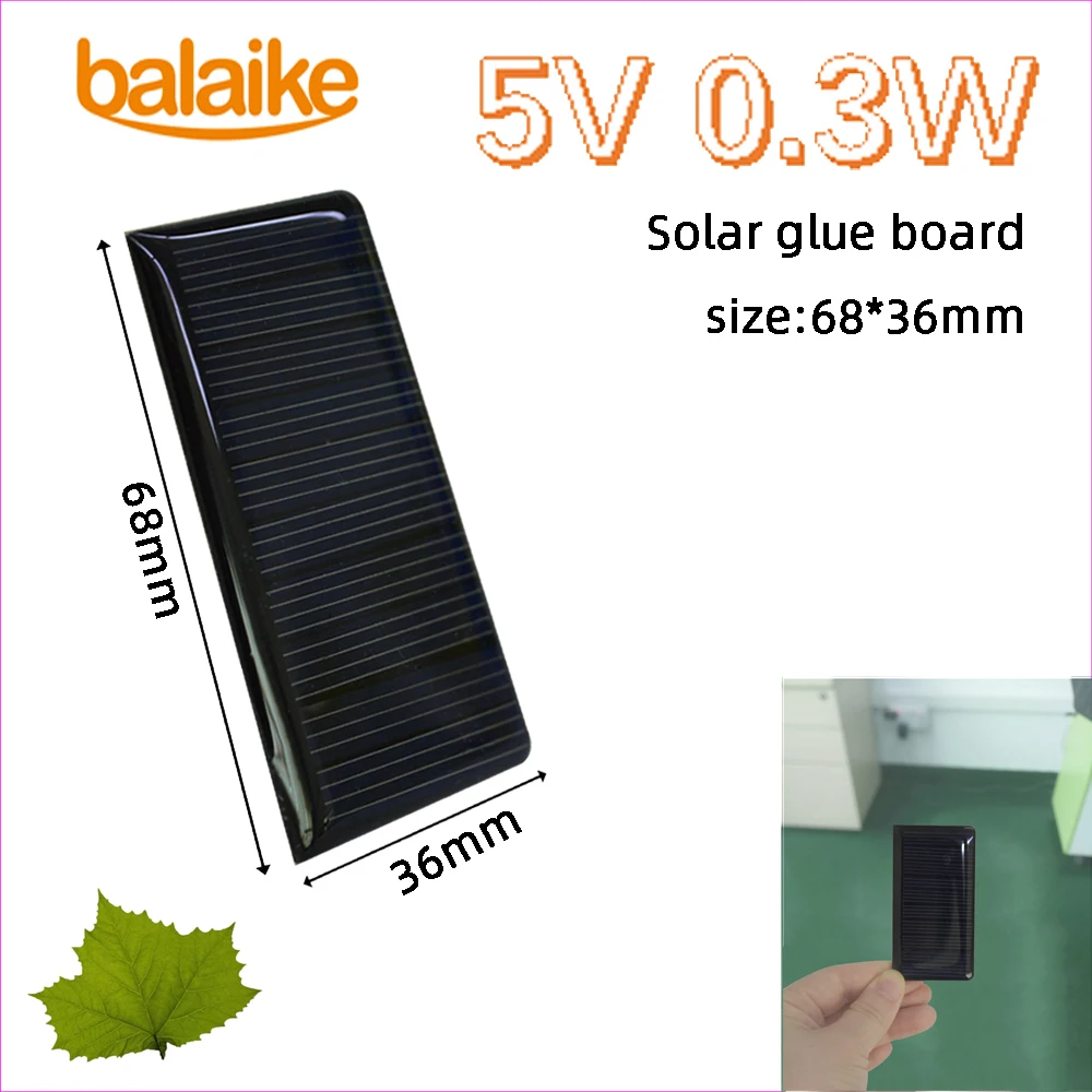 Balaike 5V 0.3W 68x36mm Epoxy Solar Panels Mini Solar Cells Polycrystalline Silicon use for DIY solar phone charger,toy