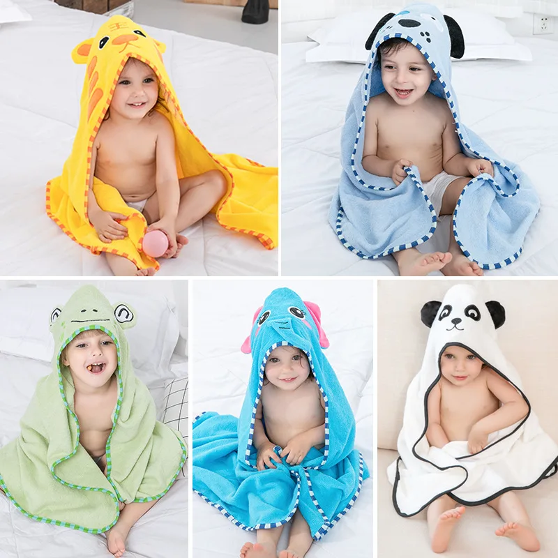 Children's Cotton Hooded Cloak Bath Towel, Baby Bath Household Towel Head Covering Toweling Material Bathrobe