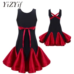 Girl Latin Dance Dress Ballroom Children Dance Costume Salsa Kid Contrast Color Tango Dresses Dancing Stage Performance Clothing