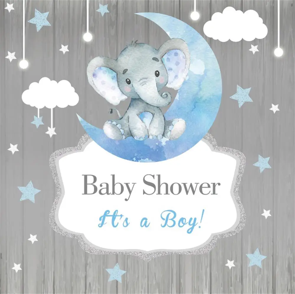 Elephant Baby Shower Backdrop Photography Moon Star Party Customized Banner Portrait Photo Background Photocall Photo Studio image 2