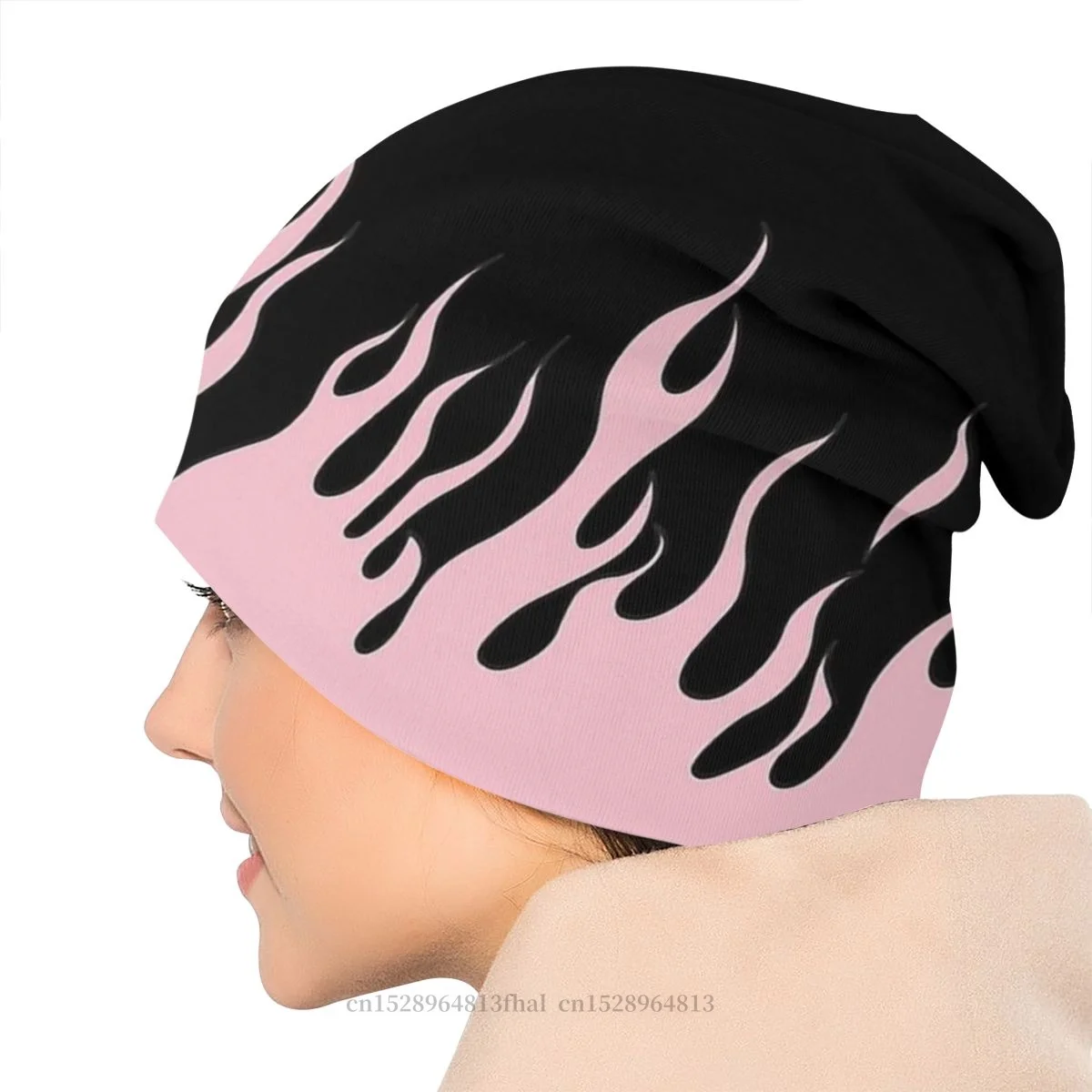 Goth 1980s Subculture Rock Skullies Beanies Caps Pink Flames Knitting Hat Winter Warm Bonnet Hats Men Women\'s Hip Hop Ski Cap