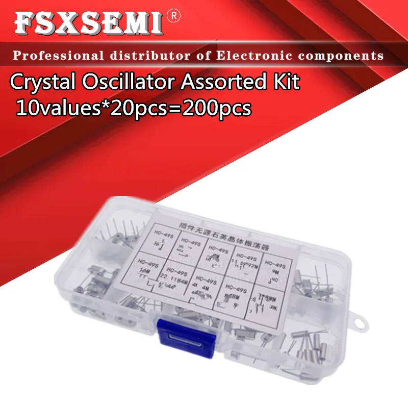 10values*20pcs=200pcs DIP HC-49S Crystal Oscillator Assorted Kit 2.768KHz 2X6 4M 6M 8M 11.0592M 12M 16M 22.1184M 24M 48M