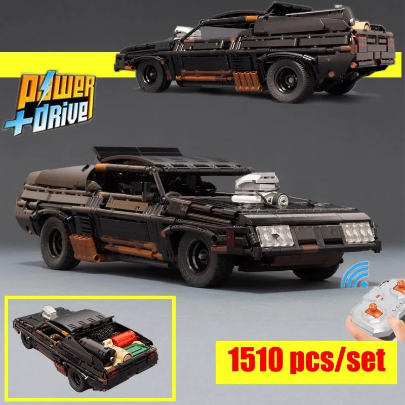 Max Black Interceptor RC Muscle Super Car MOC-35846 Model Building Blocks Buildmoc Bricks Motor Remote Control Kids Toys Gifts