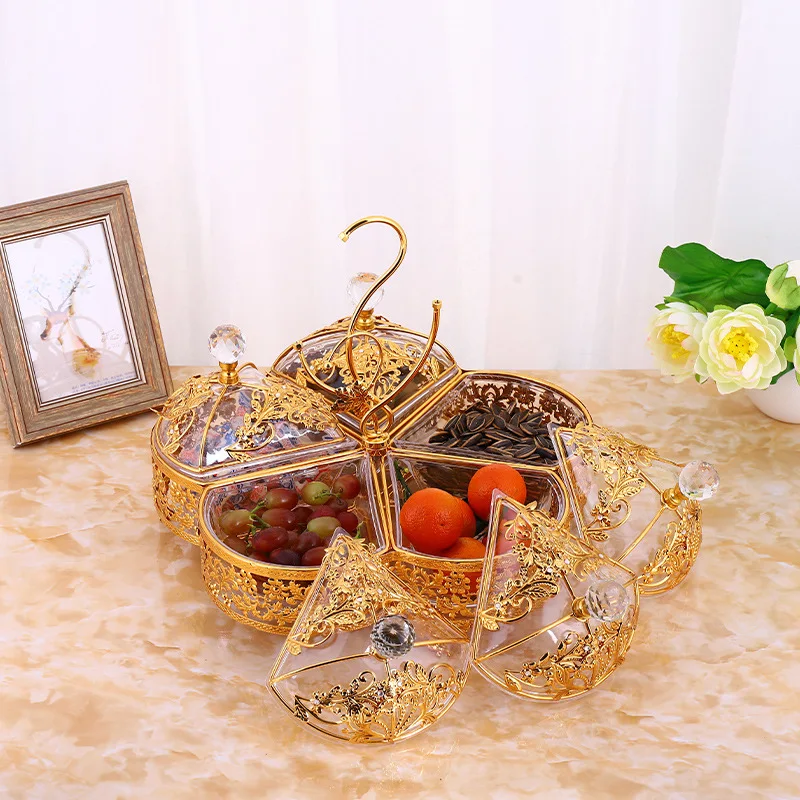 High-end creative metal fruit plate net red multi-grid candy dried fruit plate home large fruit plate living room decoration