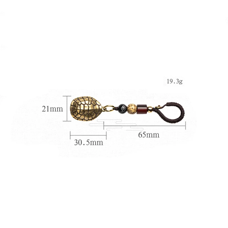Handmade Lanyard Rope Brass Turtle Shell Pendants for Keychain Vintage Chinese Feng Shui Key Chain Ring Hanging Jewelry Keyring