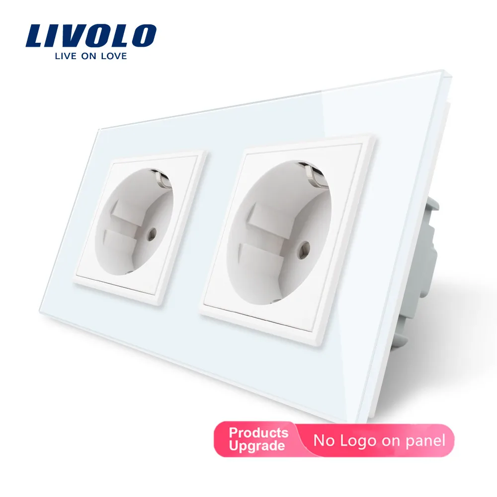 Livolo EU Standard Wall Power Socket, Black Crystal Glass Panel, AC110~250V 16A Wall Outlet VL-C7C2EU-12 for Smart Home