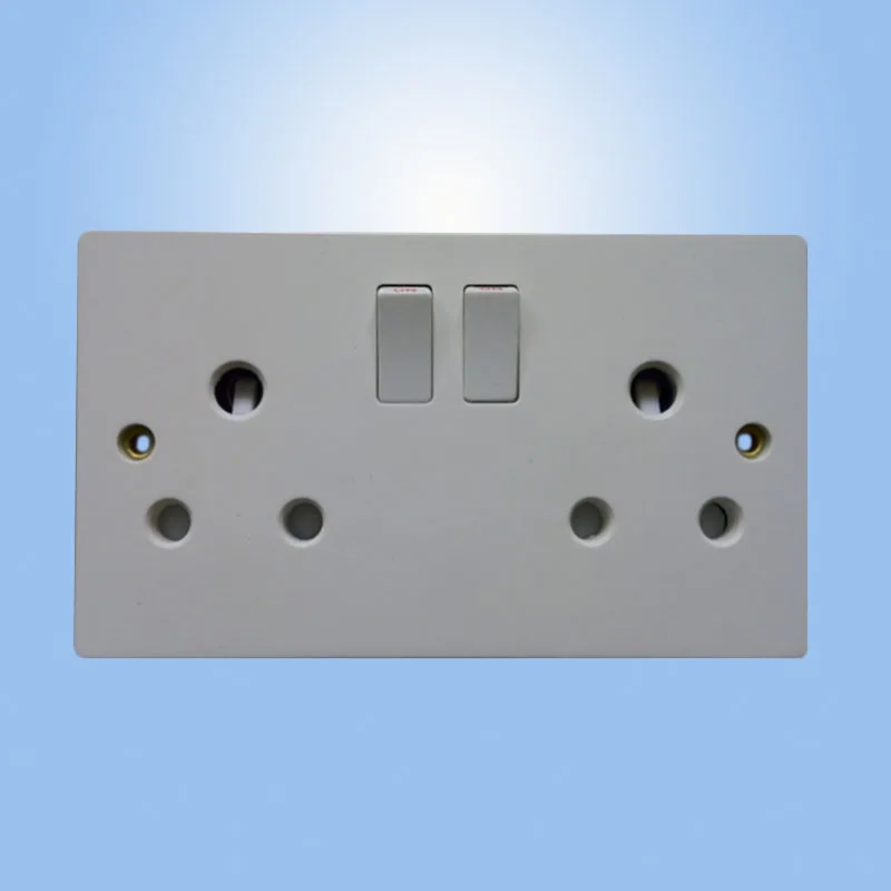 

South Africa wall socket, double switch socket, CE approved UK standard wall plastic PC 15A round socket switch