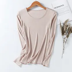 Women's 50% Silk 50% Viscose Long Sleeve Solid Colors T-Shirt bottoming shirt base shirt  undershirt  thermal top SS301