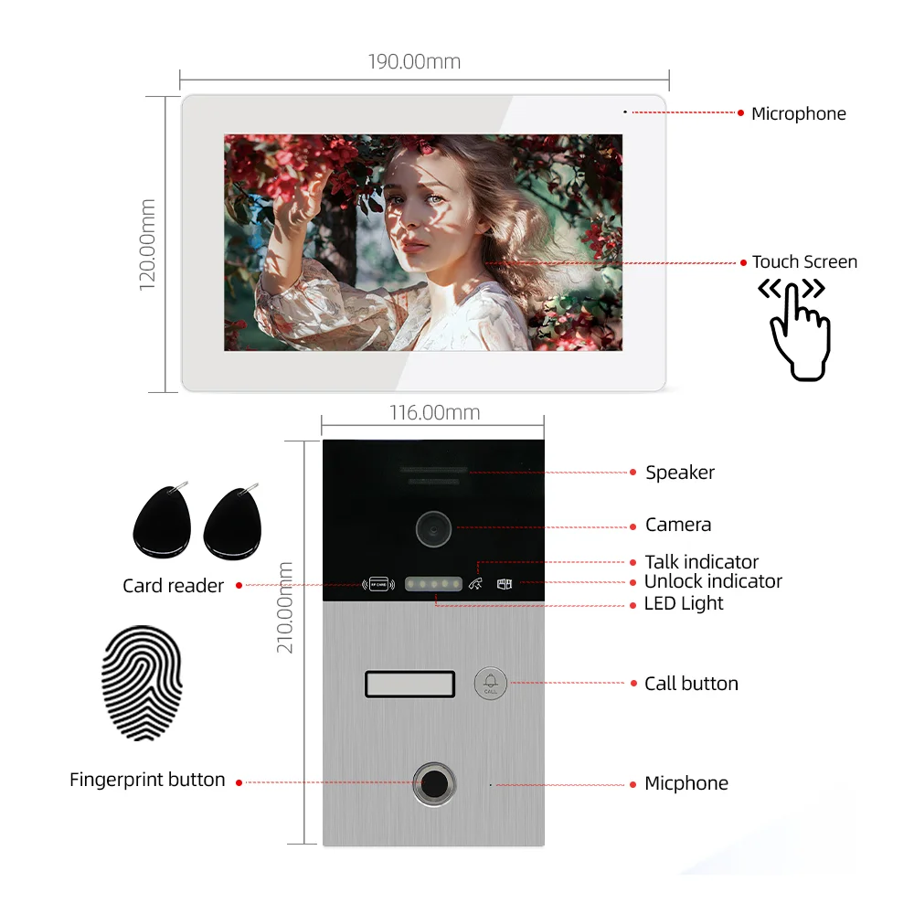 Jeatone Tuya 7 Inch Video Door Phone Intercom Doorbell Wireless WiFi Smart Home Eye Door Camera Kit Remote Access Control System