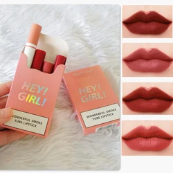 4 Colors/set Women Sexy Cigarette Lipstick Lasting Matte Lipsticks Moisture Lips Cosmetic Waterproof Smoke Tube Shape Lipsticks