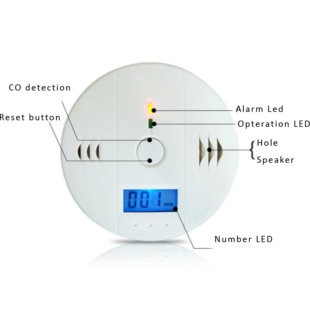 CO Gas Sensor Alarm Accessory LCD Digital Screen Carbon Monoxide Alarm Detector for Home Security Automatic Alarm