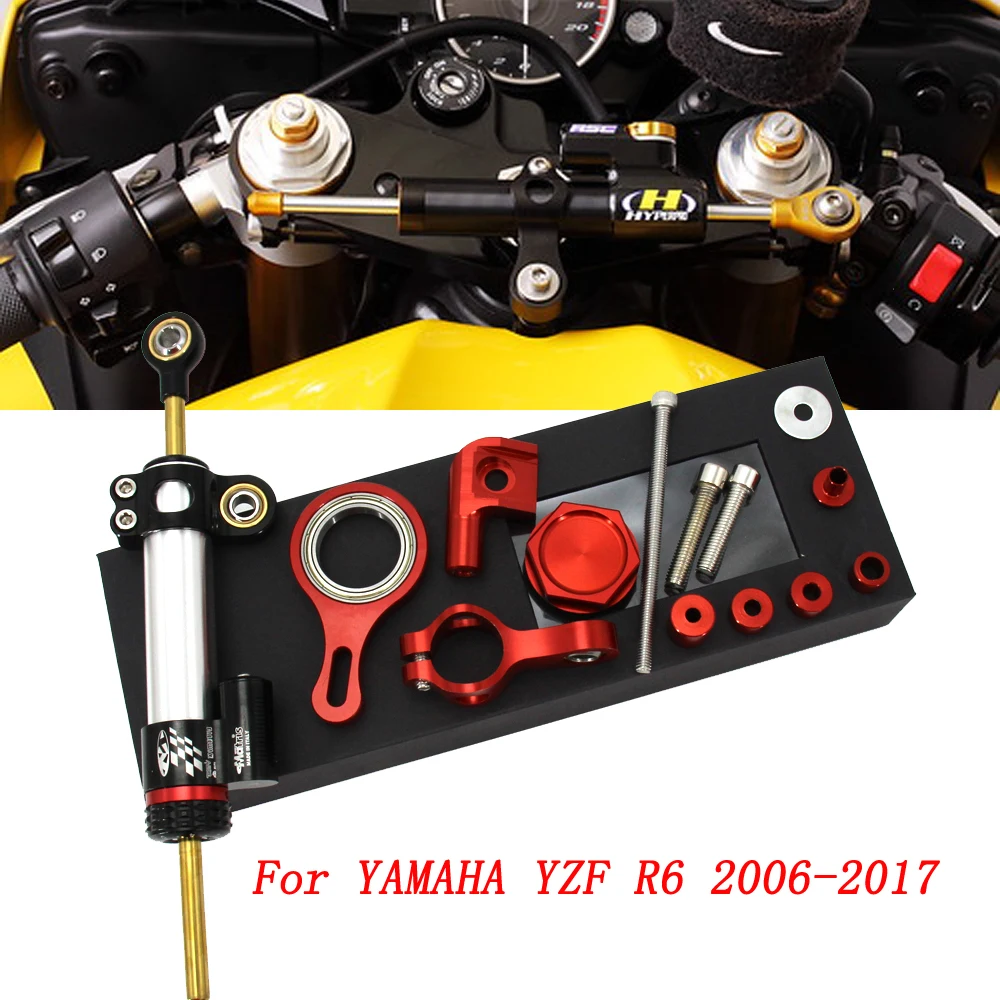 

CNC Aluminum Adjustable Motorcycles Steering Stabilize Damper Bracket Mount Kit For YAMAHA YZF R6 2006-2017/ R1 2009-2012 Silver