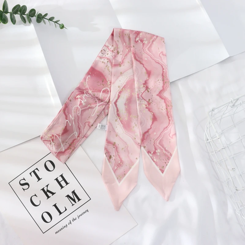 2021 New Summer 130*7 Ins Small Hairband Lovely Print Long Silk Scarf Wrist Ribbon Skinny Scarf For Women