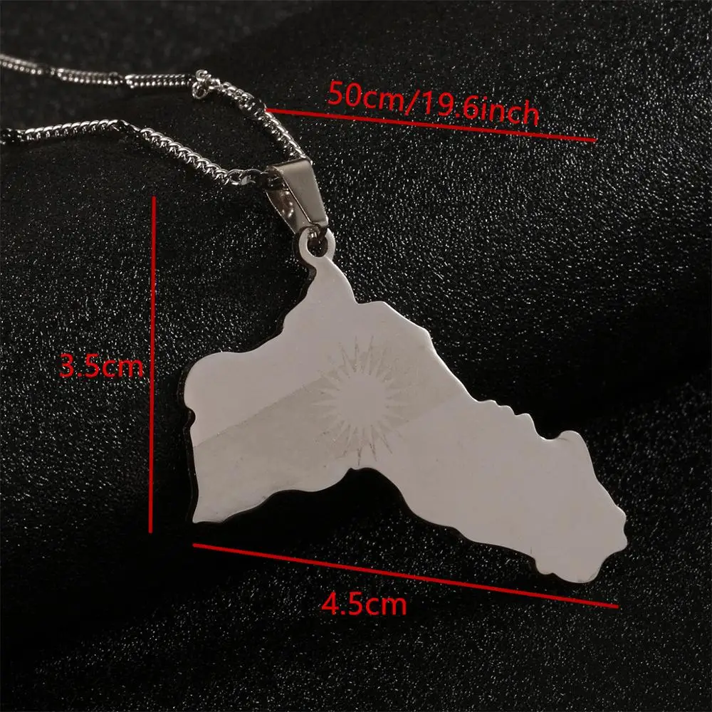 Stainless Steel Trendy Kurdistan Map Pendant Necklaces Kurdish Flag Map Jewelry