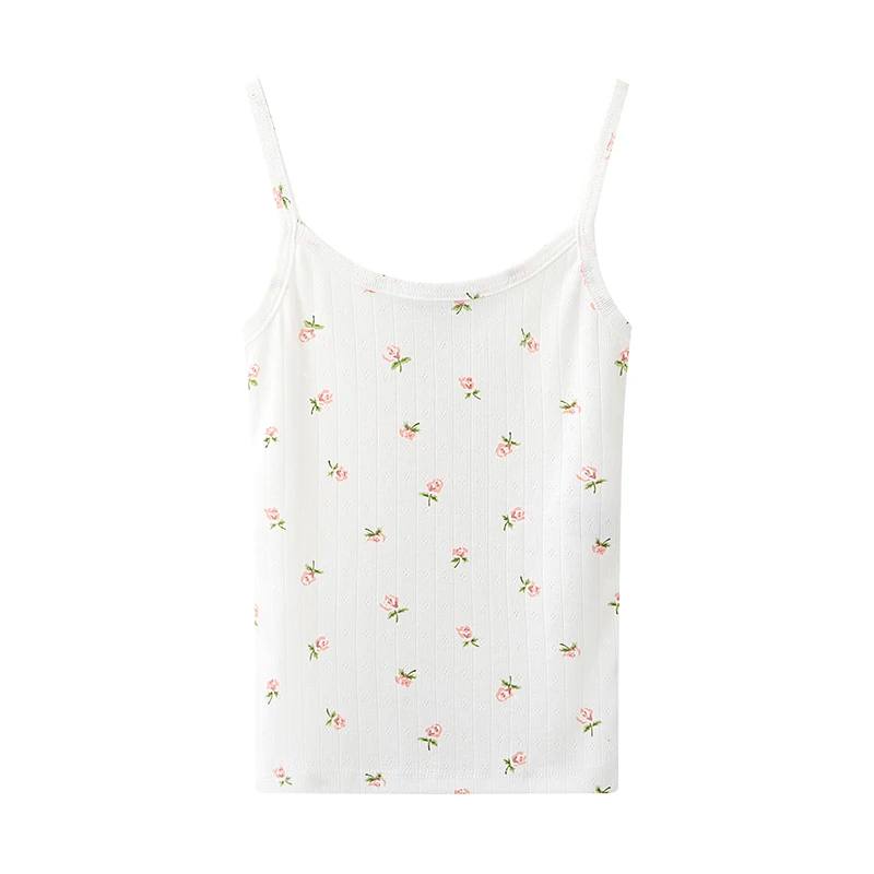 Sweet Women Soft Cotton O Neck Vest 2022 Summer Fashion Ladies College Style Fresh Sling Female Printed Slim Vest Top