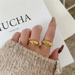 YUN RUO 2021 316 L Titanium Steel Bread Ring Female 18 k Gold Plated Fashion Personality Wide Version Design Ring Water Proof