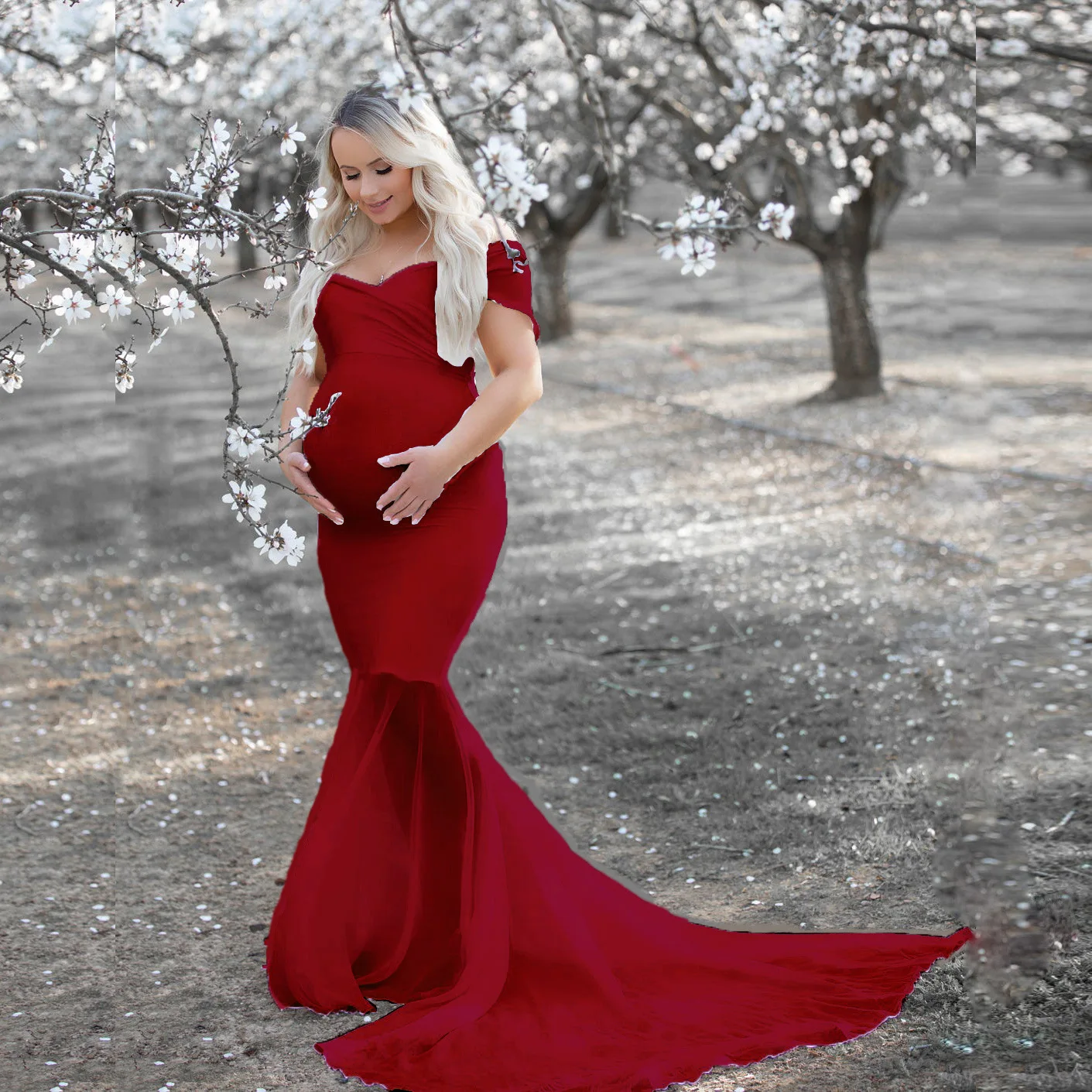 Chiffon Maternity Long Sleeve Dress Props Pregnancy Dress For Photo Shooting Off Shoulder Pregnant Dresses For Women Maternity