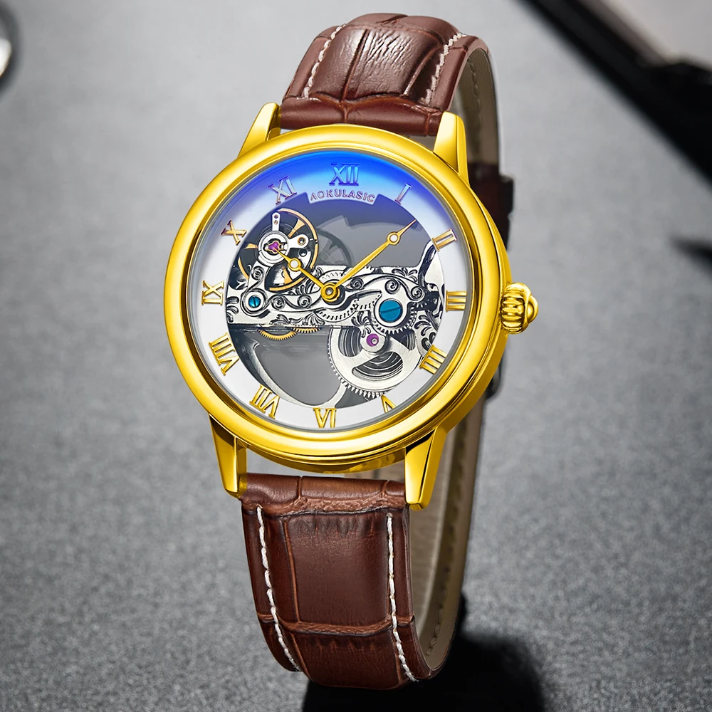 2023 Fashion Skeleton Mechanical Watch Top Brand Luxury Men's Steampunk Transparent Hollow Automatic Watch Relogio Masculino