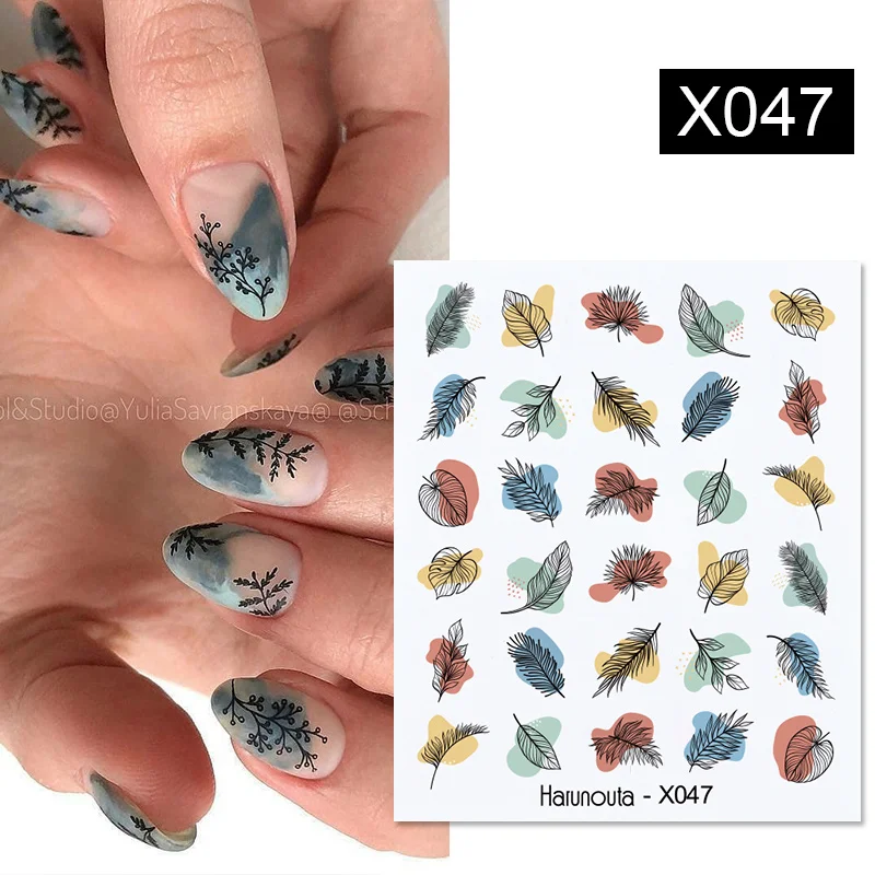 Harunouta Spring Summer Simple Flower Leaf Tree Water Decals Stickers Butterfly Slider Watermarks Decoration Nail Art Manicures