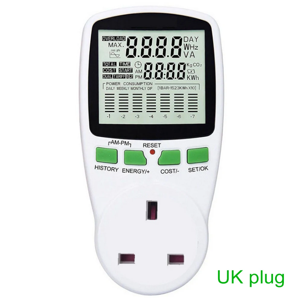 Digital LCD Energy Meter Wattmeter Wattage Electricity Kwh Power Meter EU French US UK AU Plug Measuring Outlet Power Analyzer