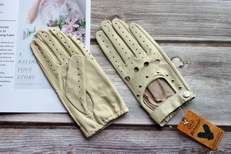 Women's Summer Leather Full Finger Gloves Unlined Thin Fashion Spring Autumn Motorcycle Riding Sheepskin Driving