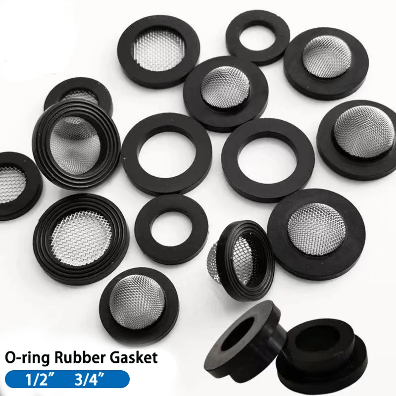 HEMAN 10pcs Rubber Gasket with Net Shower Head Filter Plumbing Hose Seal Faucet Replacement Part Washer Sink Strainer Tool