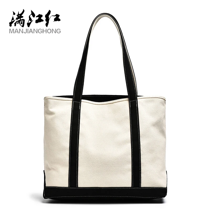 

Manjianghong Fashion Panelled Women Shoulder Bag High Quality Cotton Canvas Lady Totes Casual Bag Big Square Shopping Handbag