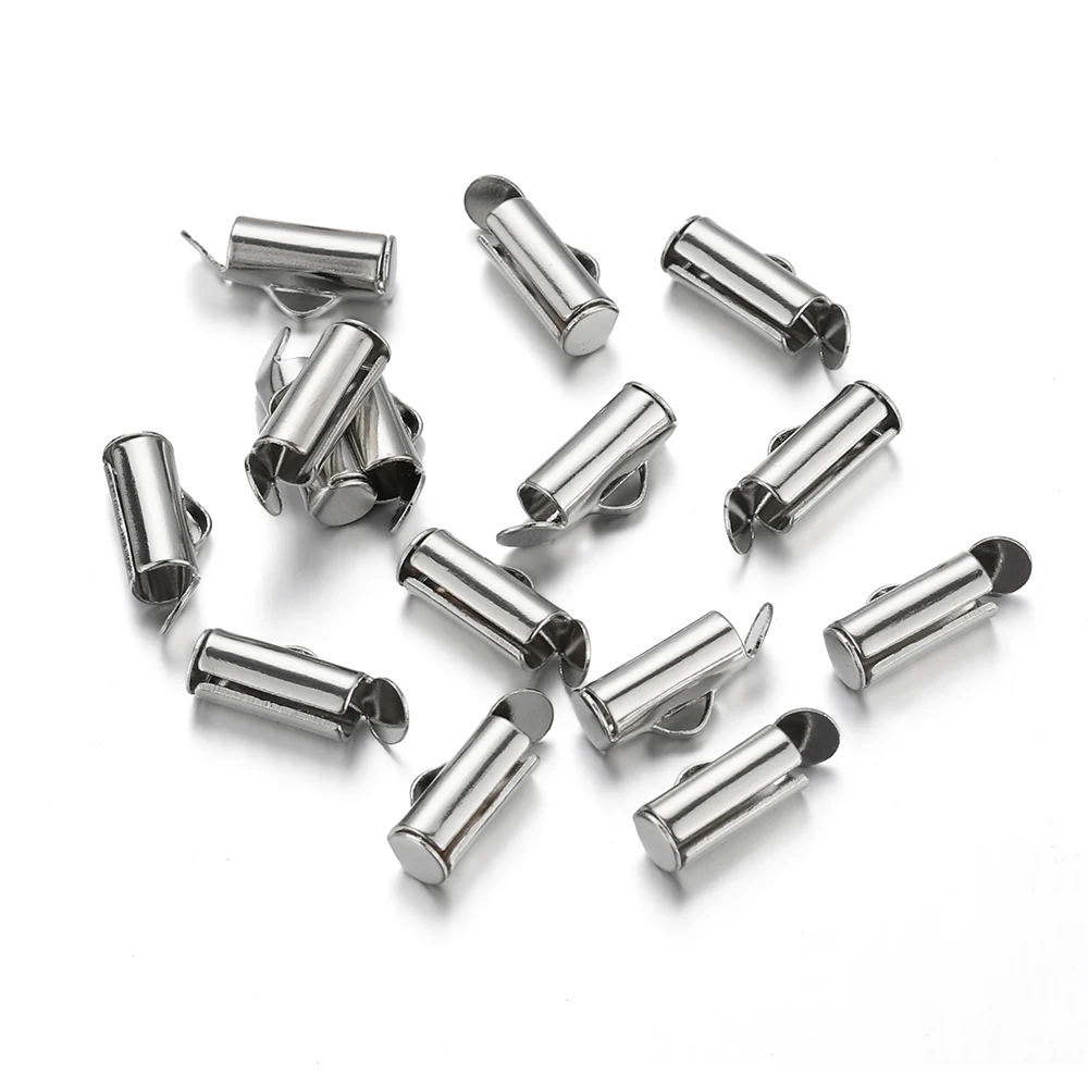 50pcs Metal Crimp End Caps Slider Clasp Buckles Tubes Findings for Jewelry Making Diy Bracelet Connectors Accessories Supplies