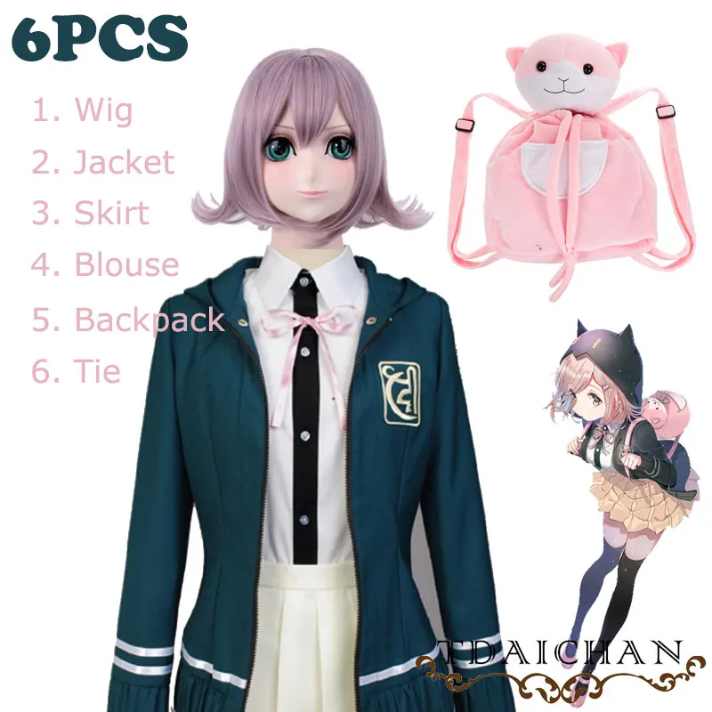 

6PCS Sets Danganronpa Chiaki Nanami Cosplay Costume Dangan Ronpa Uniform Jacket Blouse/Shirt Skirt Cosplay Wig Tie Cat Backpack