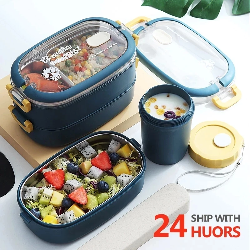 Multi-layer Bento Box Japanese Style Portable Outdoor 304 Stainless Steel Thermal Lunch Box For Kids With Compartment Food Boxs