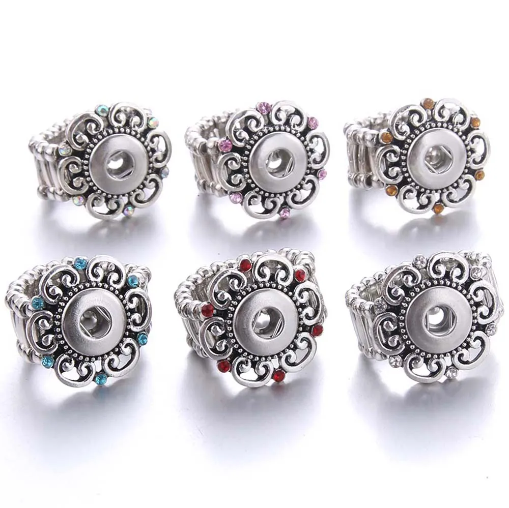 5PCS New Snaps Jewelry 12mm 18mm Snap Button Rings rhinestones Adjustable Metal Snap Rings Snap Buttons Jewelry Wholesale