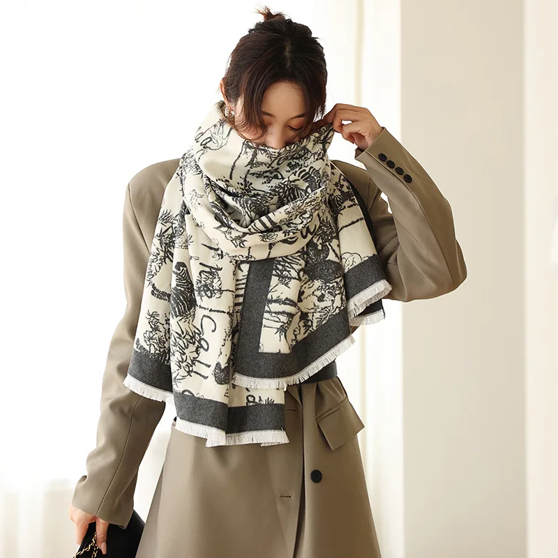 

2021 New Luxury Brand Women Cashmere Scarves Shawls and Wraps Female Pashmina Warm Thick Blanket Scarves Printed Lady