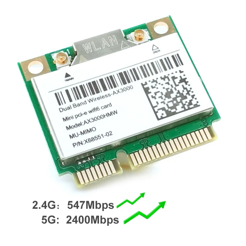 2974Mbps Wifi 6 AX3000 Wireless Half Mini PCI-E Wifi Card AX200 Bluetooth 5.0 802.11ax/ac 2.4Ghz/5Ghz Adapter PK 8265ac 7265AC