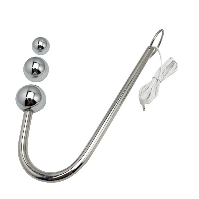 3 size metal Electro wave physical shock anal beads hook butt plug ring massager electrical stimulation medical device sex toy