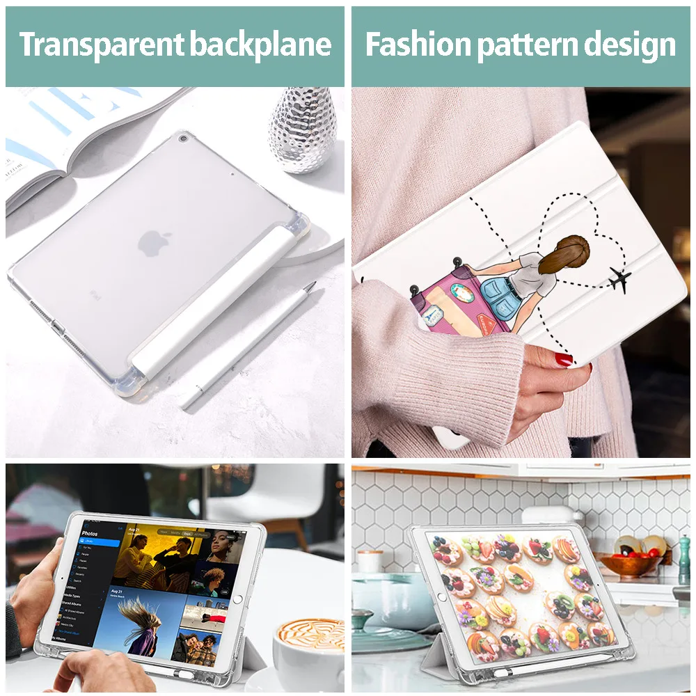 For ipad Case Travel Custom Name For iPad Air 4 3 With Pencil Holder 10.2 inch 8th Generation 7th 9.7 5th 6th 12.9 Pro Mini 4 5