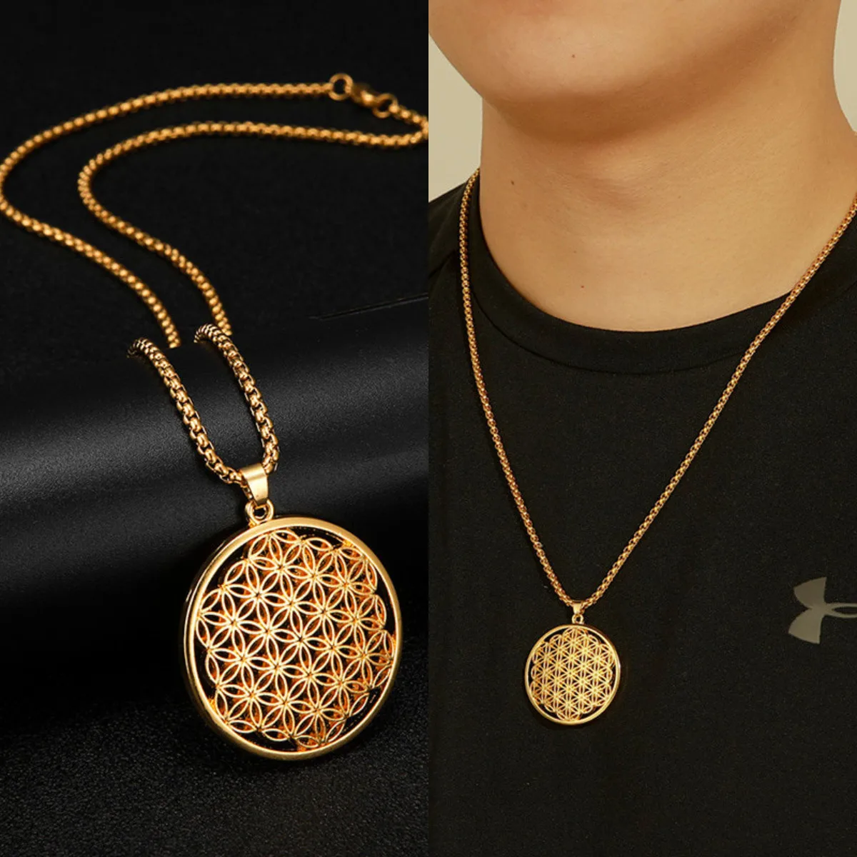 LIKGREAT Flower of Life Mandala Pendant Necklace Sacred Geometry Jewelry Accessories Amulet Best Gift Adjustable Link Rope Chain