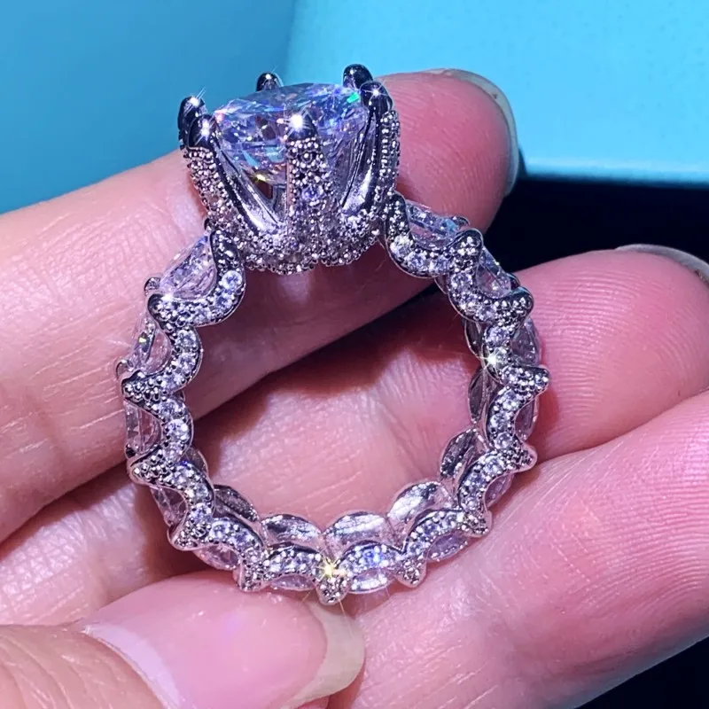 3CT Vintage Fashion Jewelry 925 Sterling Silver Round Cut Big White AAAAA Zircon CZ Stone Promise Women Wedding Bridal Ring Gift