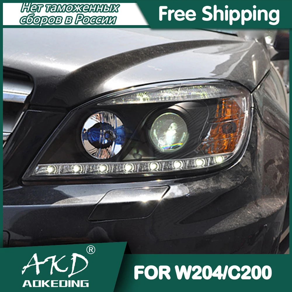 For Benz W204 Headlights 2007-2010 DRL Day Running Light LED Bi Xenon Bulb Fog Lights Car Accessory C300 C260 C200 Head Lamp