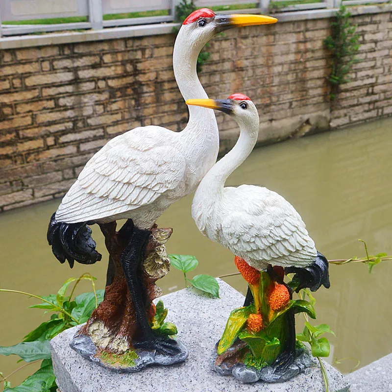 similation fairy crane red-crowned crane resin craft landscape DIY gardening sculpture pond ornament garden decoration a0197