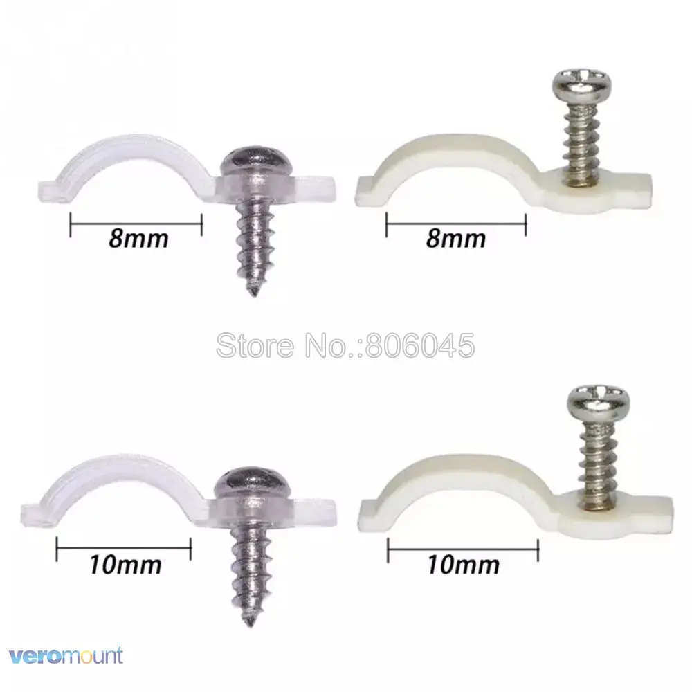 50pcs Transparent / Plastic Mounting Bracket Fixing Clamp Clip with Screws 8mm 10mm for IP65 Waterproof 5050 3528 LED Strips