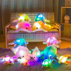 Juguete de peluche luminoso creativo para niños, muñeca de delfín, luz LED brillante, juguetes de animales coloridos, almohada, regalo encantador, caliente, 32cm