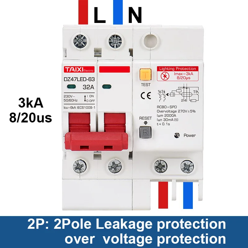 SPD Residual Current Circuit Breaker With Overload RCD RCBO RCCB With Lightning Protection MCB Leakage Surge Protector