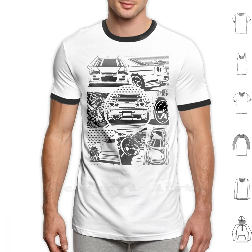 Skyline Gt - R R34 Details T Shirt 6Xl Cotton Big Size Car Cars Motors Automotive Vehicle Automobile Sportcar Japan Jdm Racing