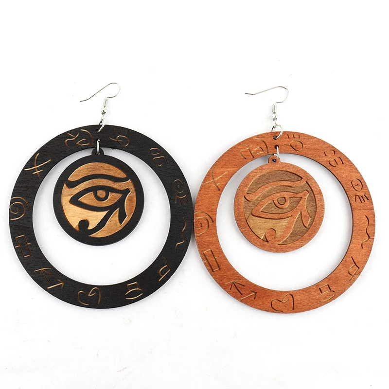 Round 3 inch evil eye Wooden Earrings can mixed 2 colors