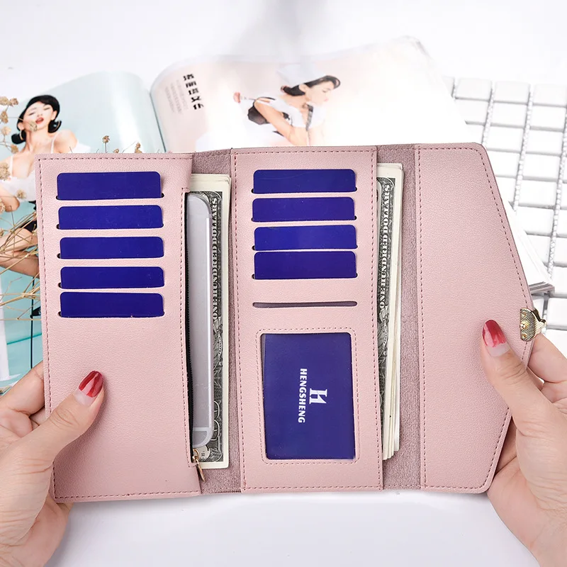 NEW Ladies long wallet ultra-thin Korean version of the small fresh three-fold wallet multi-function mobile phone bag