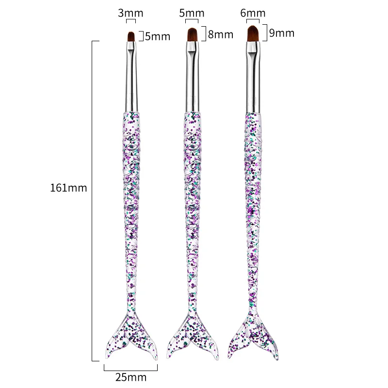 3 قطعة/المجموعة حورية البحر مقبض مسمار الفن بطانة الرسم UV هلام تمديد فرشاة الأظافر DIY نمط تصميم رسم خط القلم مانيكير أداة