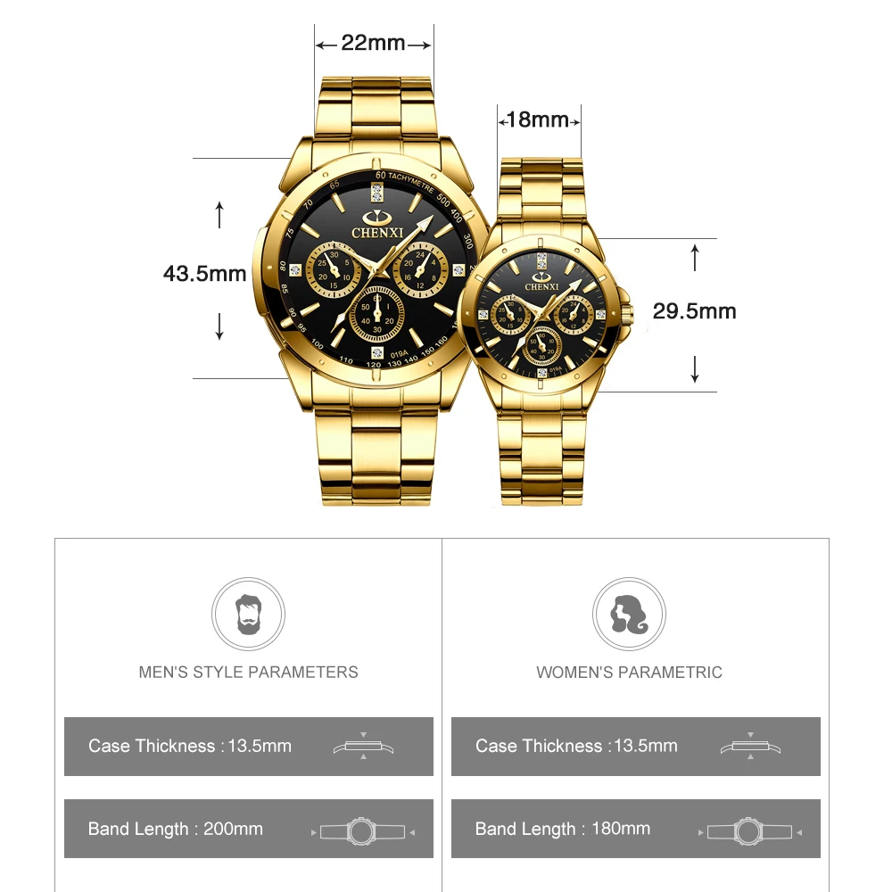 New CHENXI Luxury Golden Dial Mens Watches Fashion Quartz Watch Men Stainless Steel Waterproof Business Clock Man Wrist Watches