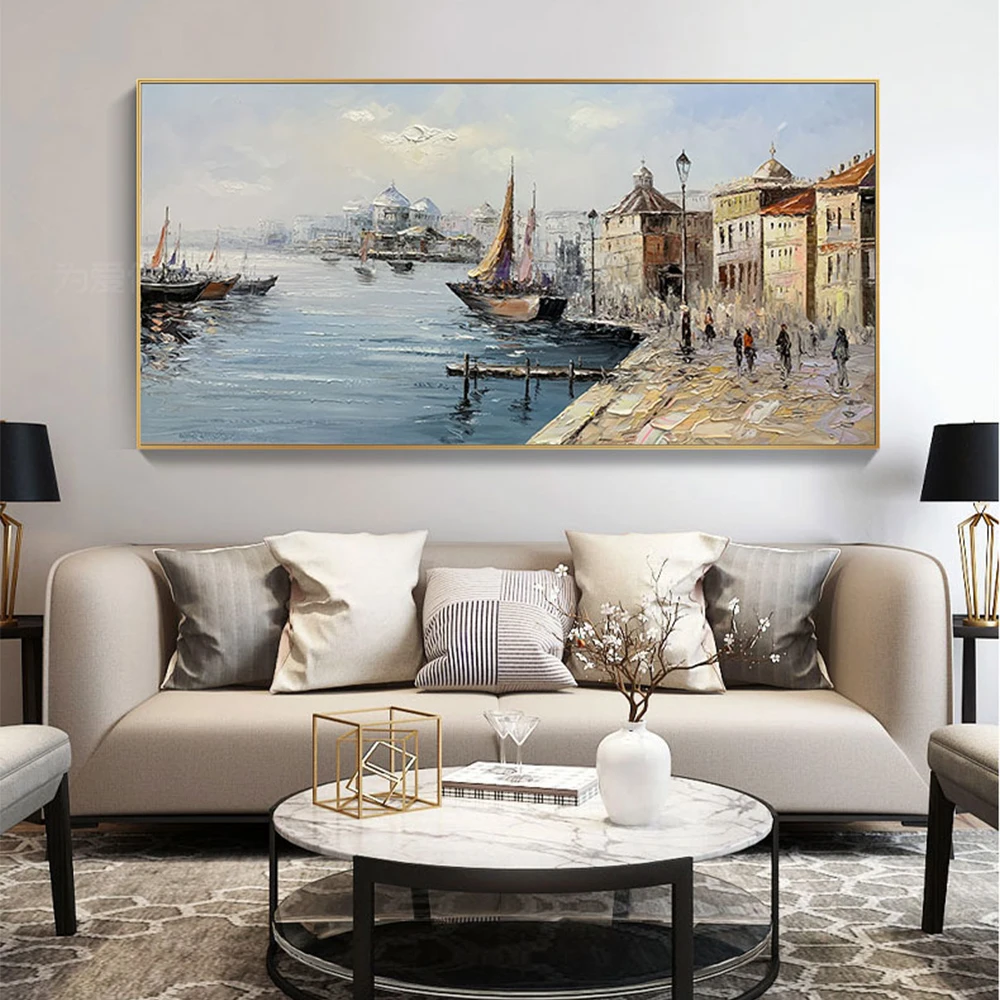 Venice Scenery Hand Painted Oil Painting On Canvas Abstract Handmade Wall Art Living Room Office Large Size Decoracion Paintings