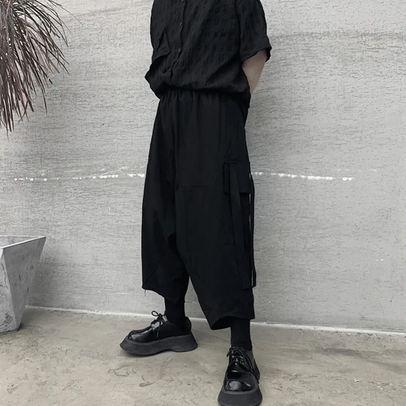 

Summer dress dark black ins men's loose large pocket casual pants middle pants youth fashion men's Harem Pants Capris